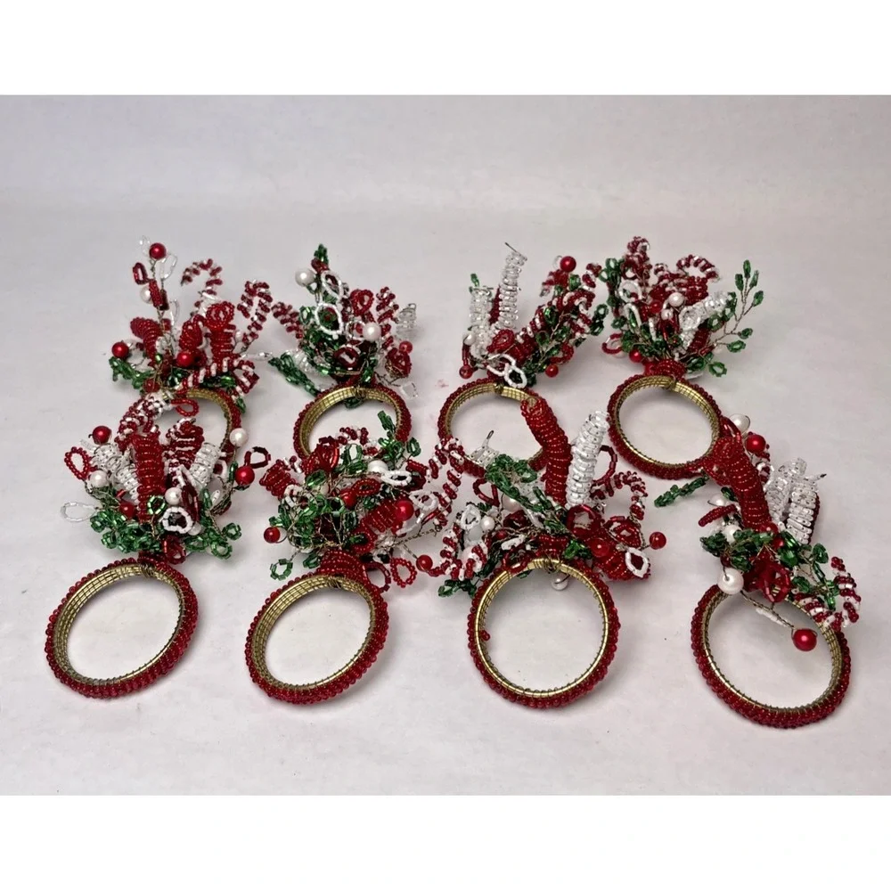Beaded‎ Holiday Christmas Napkin Ring Holders Set Of 8